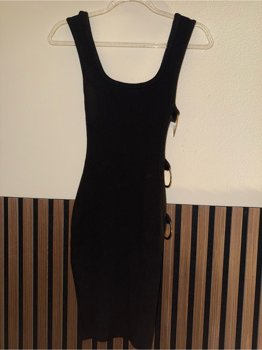 Black Ribbed Side-Tie Tank Mini Dress - Picture 4 of 5